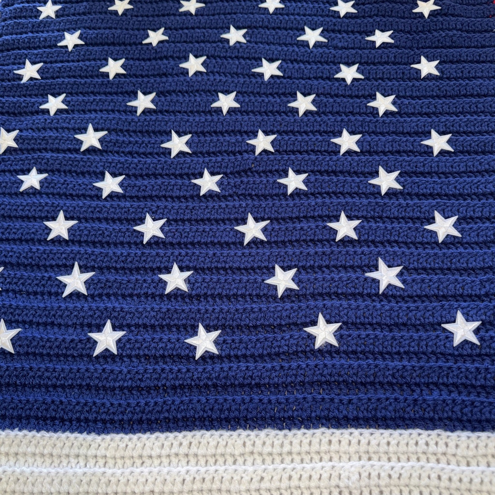Crocheted American Flag Afgan Blanket Patriotic July 4th Red White Blue 48x54 - Picture 3 of 5